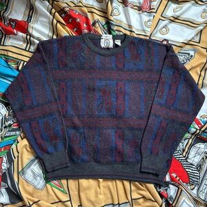 Vintage Sears Roebuck acrylic wool sweater XL Italy blue paisley pattern